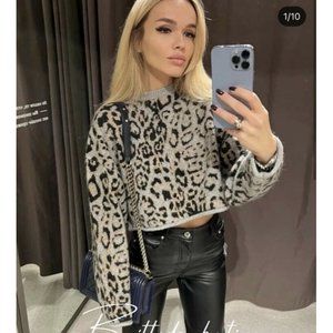 Zara Jacquard Knit Animal Pattern Cropped Sweater Bloggers Favorite